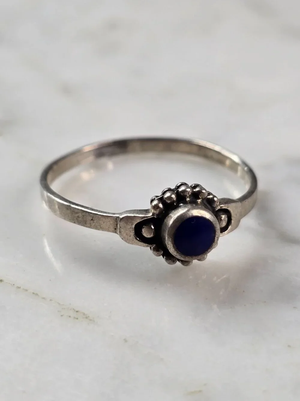 Womens Vintage Estate Sterling Silver Southwestern Lapis Ring 1.8g E627